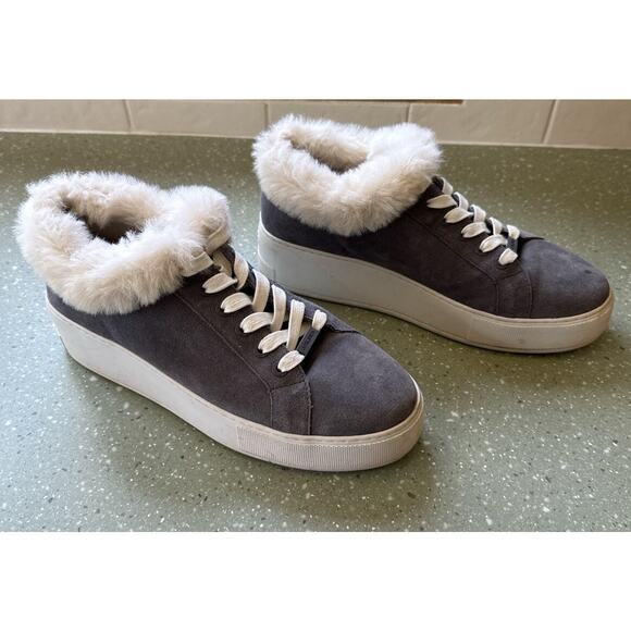 J/Slides NYC Mellia Platform Suede Lace Up Faux Fur Sneaker Shoes Gray 9.5 - Picture 3 of 10